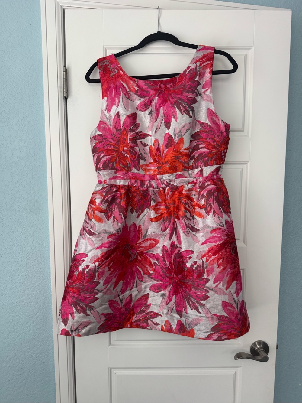 Womens Floral Fit-and-Flare Dress in Pink and Red